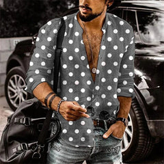 Men's button - up shirt casual business spring and summer large size long - sleeved striped print work daily vacation shirt - SHOWLU FASHION STORE