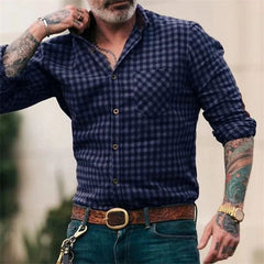 Men's button - up shirt casual business spring and summer large size long - sleeved striped print work daily vacation shirt - SHOWLU FASHION STORE