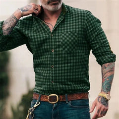 Men's button - up shirt casual business spring and summer large size long - sleeved striped print work daily vacation shirt - SHOWLU FASHION STORE