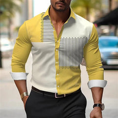 Men's button - up shirt casual business spring and summer large size long - sleeved striped print work daily vacation shirt - SHOWLU FASHION STORE