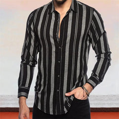 Men's button - up shirt casual business spring and summer large size long - sleeved striped print work daily vacation shirt - SHOWLU FASHION STORE