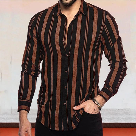 Men's button - up shirt casual business spring and summer large size long - sleeved striped print work daily vacation shirt - SHOWLU FASHION STORE