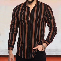 Men's button - up shirt casual business spring and summer large size long - sleeved striped print work daily vacation shirt - SHOWLU FASHION STORE
