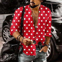 Men's button - up shirt casual business spring and summer large size long - sleeved striped print work daily vacation shirt - SHOWLU FASHION STORE