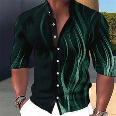 Men's button - up shirt casual business spring and summer large size long - sleeved striped print work daily vacation shirt - SHOWLU FASHION STORE