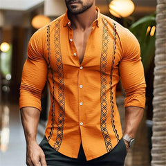 Men's button - up shirt casual business spring and summer large size long - sleeved striped print work daily vacation shirt - SHOWLU FASHION STORE