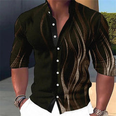 Men's button - up shirt casual business spring and summer large size long - sleeved striped print work daily vacation shirt - SHOWLU FASHION STORE