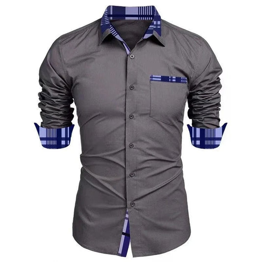 Men's casual long - sleeved shirt business travel Men design simple, fashionable solid color shirt, large size XS - 6XL fast deliver - SHOWLU FASHION STORE