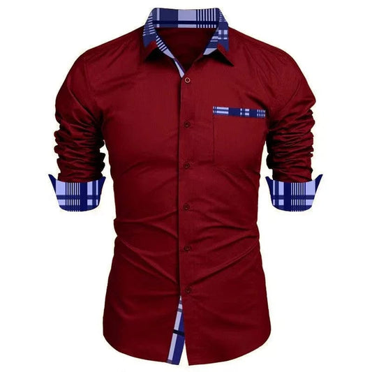 Men's casual long - sleeved shirt business travel Men design simple, fashionable solid color shirt, large size XS - 6XL fast deliver - SHOWLU FASHION STORE