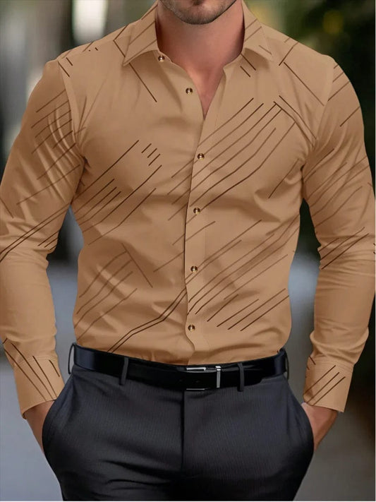 Men's formal shirt butt shirt long - sleeved stripe lapel spring, autumn, winter and summer casual shirt, large size XS - 6XL - SHOWLU FASHION STORE