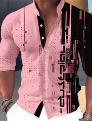 Men's Long Sleeve Shirt Graphic Print Geometric Stand Collar Outdoor Street Long Sleeve Print Fashion Clothing Design Casual - SHOWLU FASHION STORE