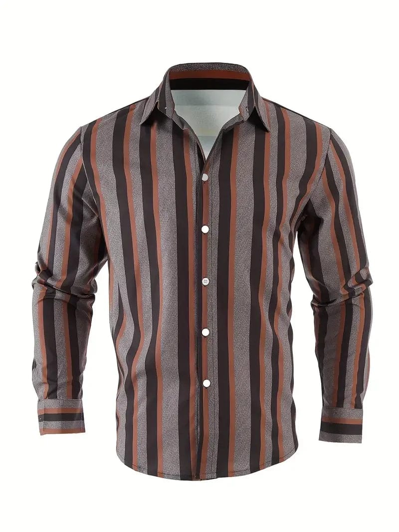 Men's long sleeved striped shirt with classic design, buttoned for business occasions, spring and autumn men's tops - SHOWLU FASHION STORE