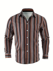 Men's long sleeved striped shirt with classic design, buttoned for business occasions, spring and autumn men's tops - SHOWLU FASHION STORE
