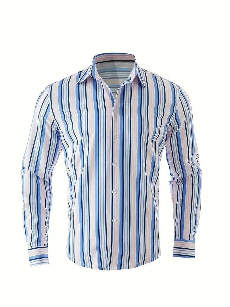 Men's long sleeved striped shirt with classic design, buttoned for business occasions, spring and autumn men's tops - SHOWLU FASHION STORE