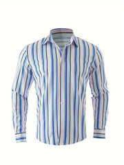 Men's long sleeved striped shirt with classic design, buttoned for business occasions, spring and autumn men's tops - SHOWLU FASHION STORE