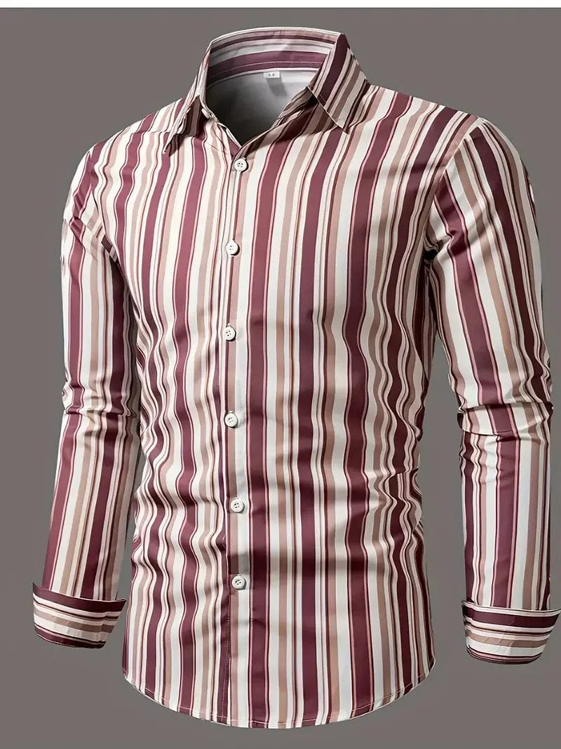 Men's long sleeved striped shirt with classic design, buttoned for business occasions, spring and autumn men's tops - SHOWLU FASHION STORE