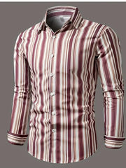 Men's long sleeved striped shirt with classic design, buttoned for business occasions, spring and autumn men's tops - SHOWLU FASHION STORE