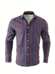 Men's long sleeved striped shirt with classic design, buttoned for business occasions, spring and autumn men's tops - SHOWLU FASHION STORE