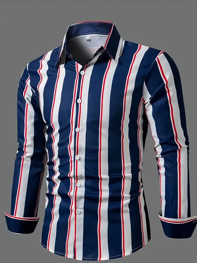 Men's long sleeved striped shirt with classic design, buttoned for business occasions, spring and autumn men's tops - SHOWLU FASHION STORE