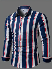 Men's long sleeved striped shirt with classic design, buttoned for business occasions, spring and autumn men's tops - SHOWLU FASHION STORE