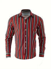 Men's long sleeved striped shirt with classic design, buttoned for business occasions, spring and autumn men's tops - SHOWLU FASHION STORE