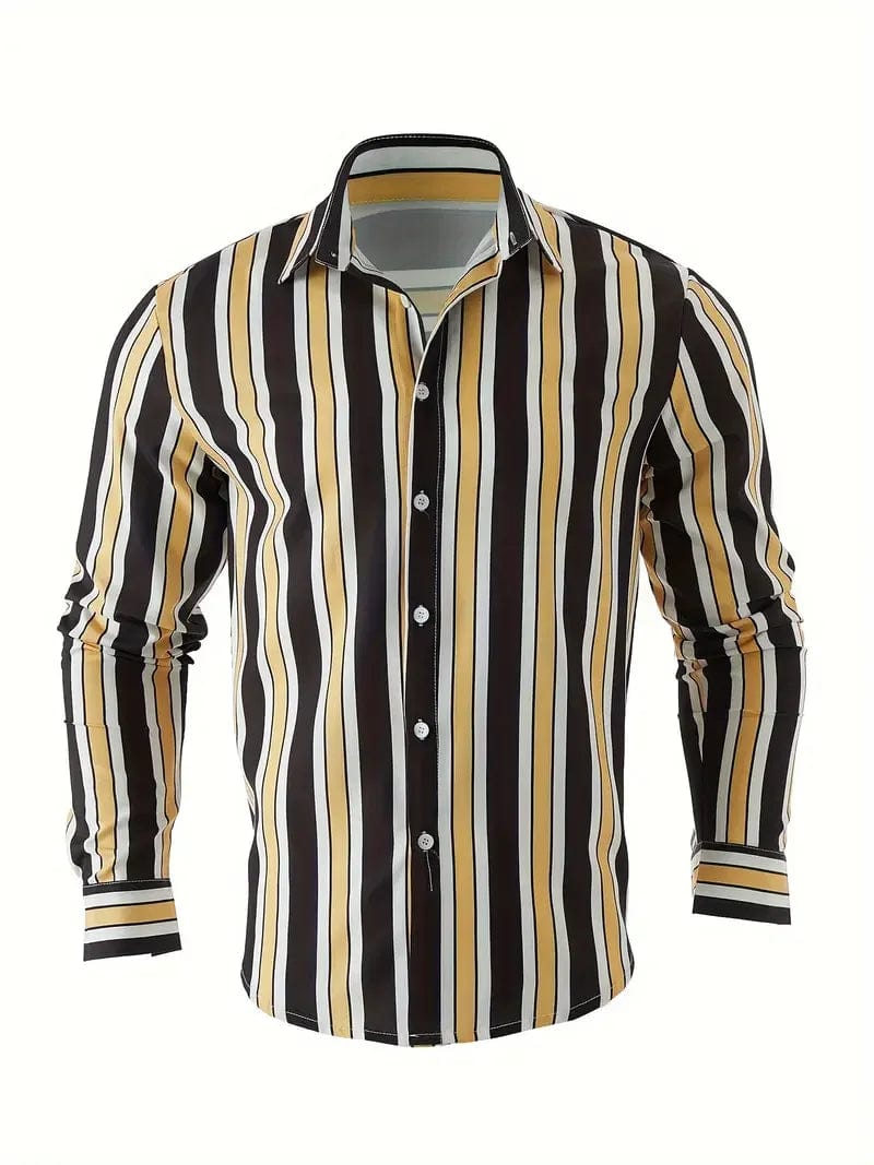 Men's long sleeved striped shirt with classic design, buttoned for business occasions, spring and autumn men's tops - SHOWLU FASHION STORE