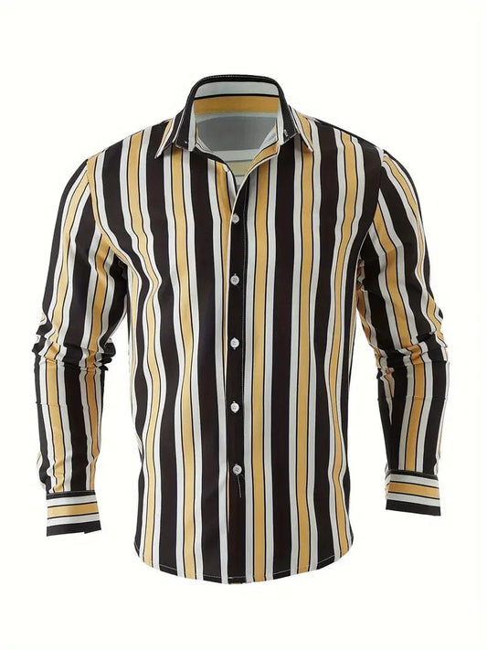 Men's long sleeved striped shirt with classic design, buttoned for business occasions, spring and autumn men's tops - SHOWLU FASHION STORE