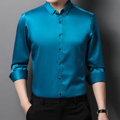 Men's Party Dance Diamond Button - down Dress Shirt Without Pocket Long Sleeve Slight Strech Smooth Wrinkle Free Casual Shirts - SHOWLU FASHION STORE