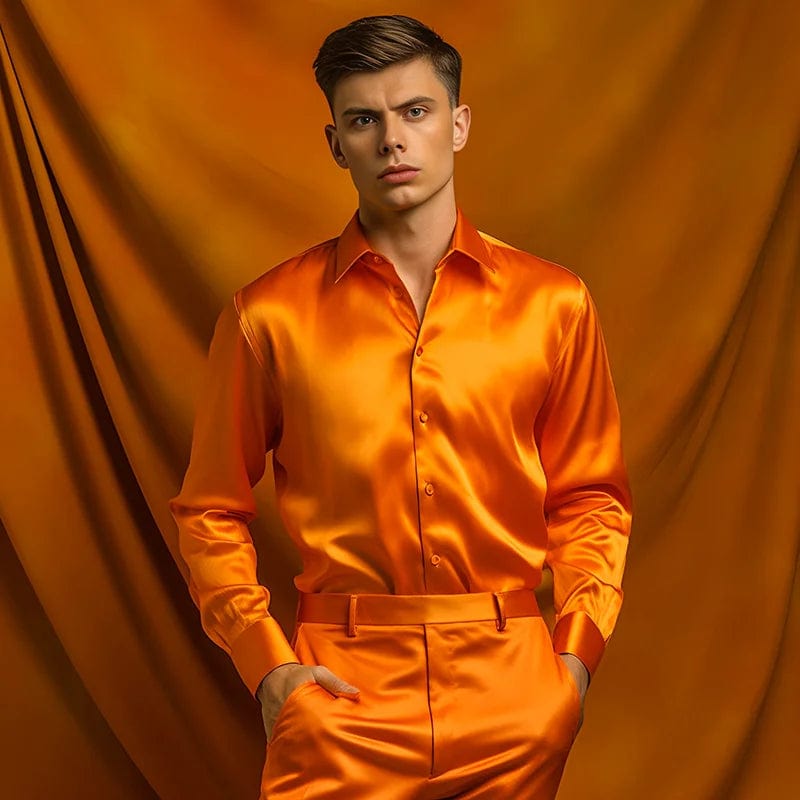 Men's Satin Luxury Dress Shirts Fashion Silk Smooth Male Tuxedo Shirt Solid Wedding Party Prom Casual Shirt Business Office - SHOWLU FASHION STORE
