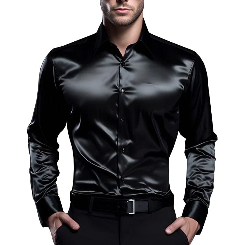 Men's Satin Luxury Dress Shirts Fashion Silk Smooth Male Tuxedo Shirt Solid Wedding Party Prom Casual Shirt Business Office - SHOWLU FASHION STORE