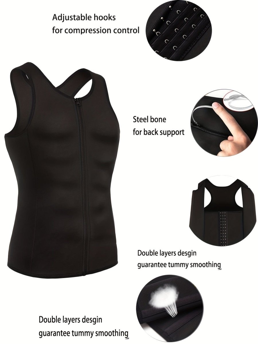 Men's Sculpting Body Shaper Vest - Ultimate Streamlined Compression Support, Tummy & Chest Sculpting, 2 - in - 1 Zipper Tank Top for Slimming and Confidence Boosting - SHOWLU FASHION STORE