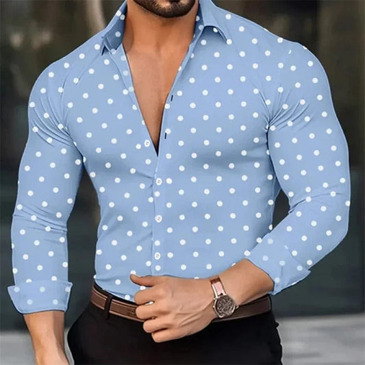Men's shirt classic shirt 3D HD printing spots pattern long - sleeved shirt installed Hawaiian shirt super 6xl soft fabric - SHOWLU FASHION STORE