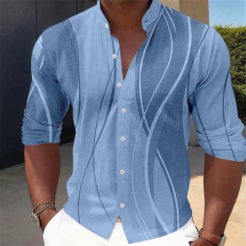 Men's shirt gradient print geometric stand collar red yellow blue green outdoor street long sleeve shirt fashion casual - SHOWLU FASHION STORE