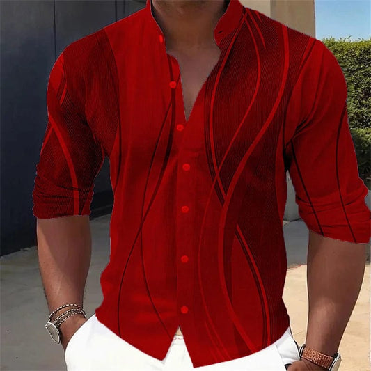 Men's shirt gradient print geometric stand collar red yellow blue green outdoor street long sleeve shirt fashion casual - SHOWLU FASHION STORE