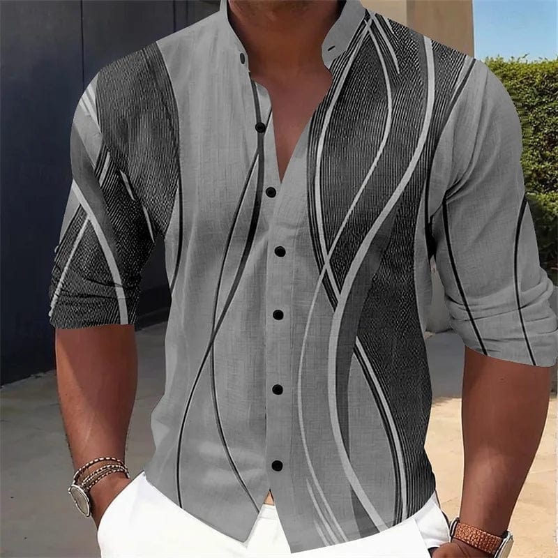 Men's shirt gradient print geometric stand collar red yellow blue green outdoor street long sleeve shirt fashion casual - SHOWLU FASHION STORE