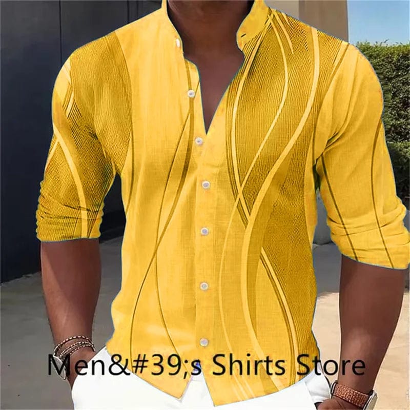 Men's shirt gradient print geometric stand collar red yellow blue green outdoor street long sleeve shirt fashion casual - SHOWLU FASHION STORE