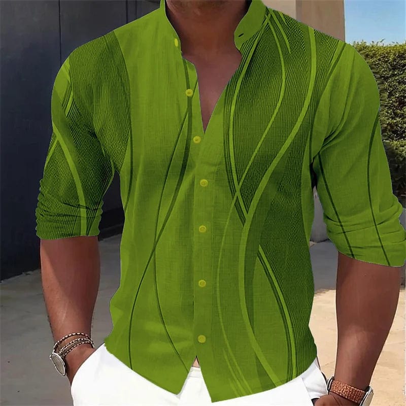 Men's shirt gradient print geometric stand collar red yellow blue green outdoor street long sleeve shirt fashion casual - SHOWLU FASHION STORE