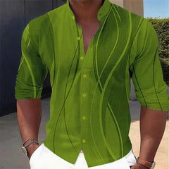 Men's shirt gradient print geometric stand collar red yellow blue green outdoor street long sleeve shirt fashion casual - SHOWLU FASHION STORE