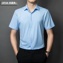 Men's shirt High elastic and traceless spring and autumn 2024 cotta new long - sleeved slim spandex non - ironing business leisure - SHOWLU FASHION STORE