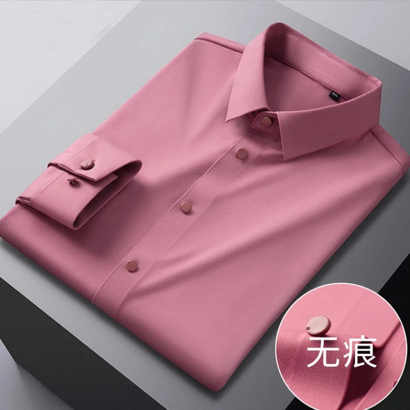 Men's shirt High elastic and traceless spring and autumn 2024 cotta new long - sleeved slim spandex non - ironing business leisure - SHOWLU FASHION STORE