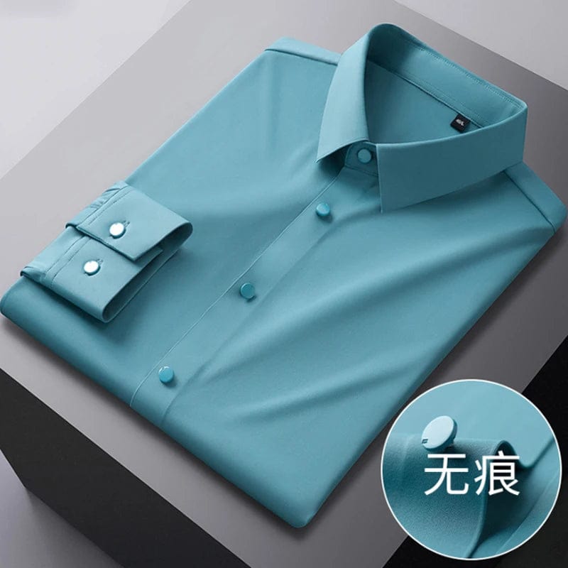 Men's shirt High elastic and traceless spring and autumn 2024 cotta new long - sleeved slim spandex non - ironing business leisure - SHOWLU FASHION STORE