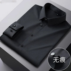 Men's shirt High elastic and traceless spring and autumn 2024 cotta new long - sleeved slim spandex non - ironing business leisure - SHOWLU FASHION STORE