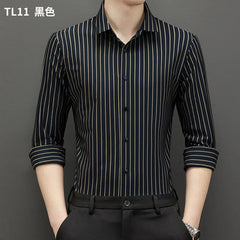 Men's shirt High elastic and traceless spring and autumn 2024 cotta new long - sleeved slim spandex non - ironing business leisure - SHOWLU FASHION STORE