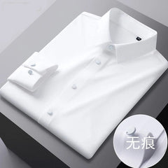 Men's shirt High elastic and traceless spring and autumn 2024 cotta new long - sleeved slim spandex non - ironing business leisure - SHOWLU FASHION STORE