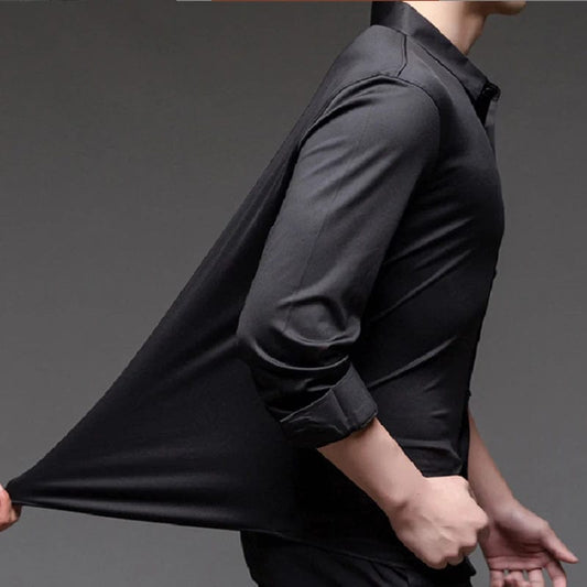 Men's shirt High elastic and traceless spring and autumn 2024 cotta new long - sleeved slim spandex non - ironing business leisure - SHOWLU FASHION STORE