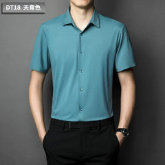 Men's shirt High elastic and traceless spring and autumn 2024 cotta new long - sleeved slim spandex non - ironing business leisure - SHOWLU FASHION STORE