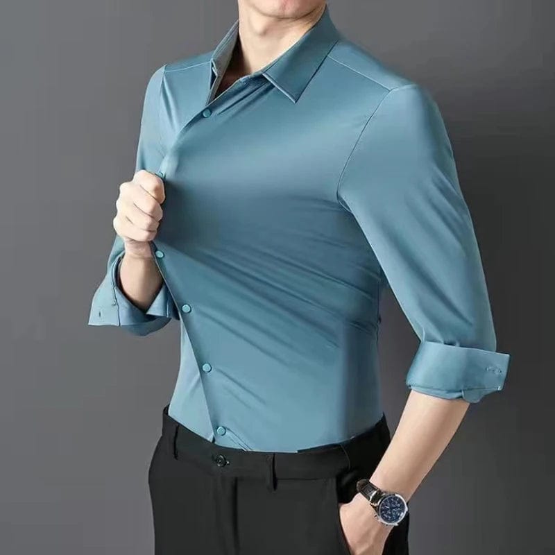 Men's shirt High elastic and traceless spring and autumn 2024 cotta new long - sleeved slim spandex non - ironing business leisure - SHOWLU FASHION STORE