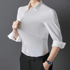 Men's shirt High elastic and traceless spring and autumn 2024 cotta new long - sleeved slim spandex non - ironing business leisure - SHOWLU FASHION STORE