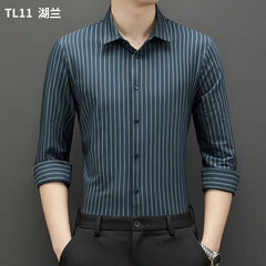 Men's shirt High elastic and traceless spring and autumn 2024 cotta new long - sleeved slim spandex non - ironing business leisure - SHOWLU FASHION STORE