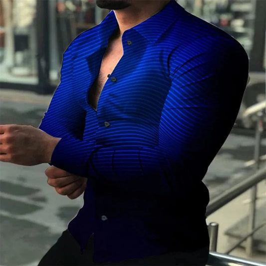 Men's shirt long sleeve gradient lapel buttoned top green black blue purple red daily vacation fashion casual breathable XS - 6XL - SHOWLU FASHION STORE